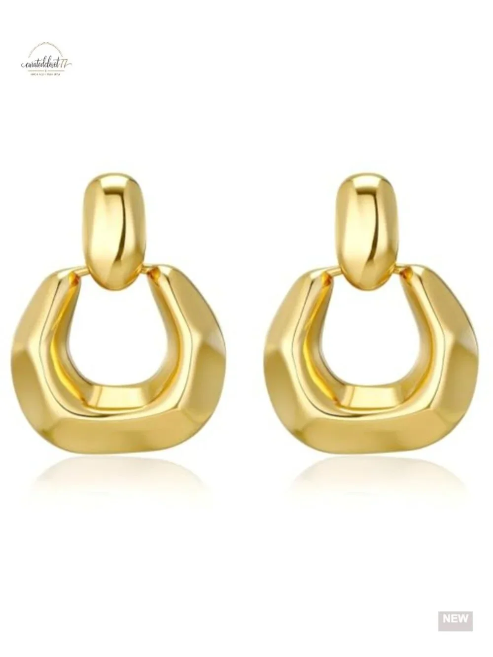 Chunky Gold Drop Dangle Earrings Geometric Link Hoop Hypoallergenic Lightweight